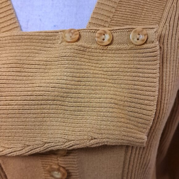 Y2K Dressbarn Gold Ribbed V-Neck Button Detail Cotton Sweater Size L - Picture 5 of 11